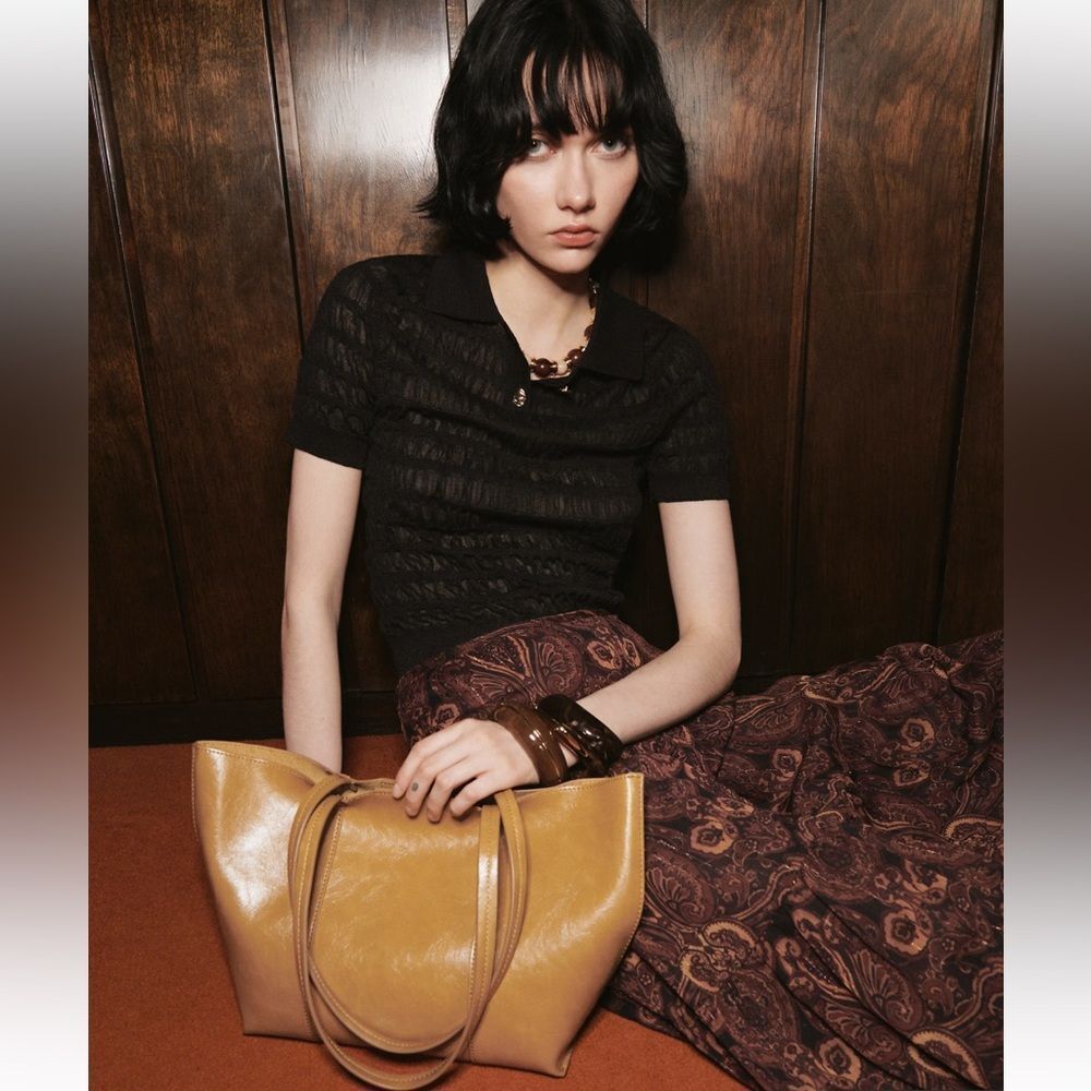 MANGO OLIVER Latte Tan Faux Exterior & Genuine Leather Inferior Tote Bag - Picture 3 of 13